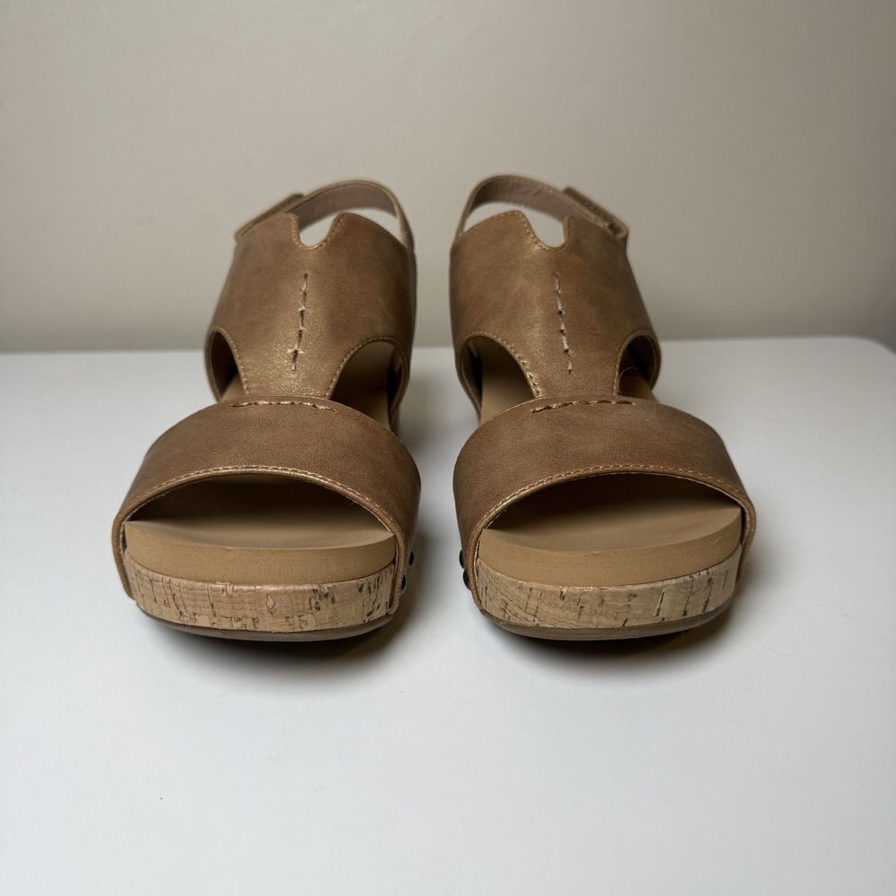 Boutique by Corky's Gold Strap Platform Wedge Heels Women's Slingback Shoes Sz 9 - Picture 3 of 11